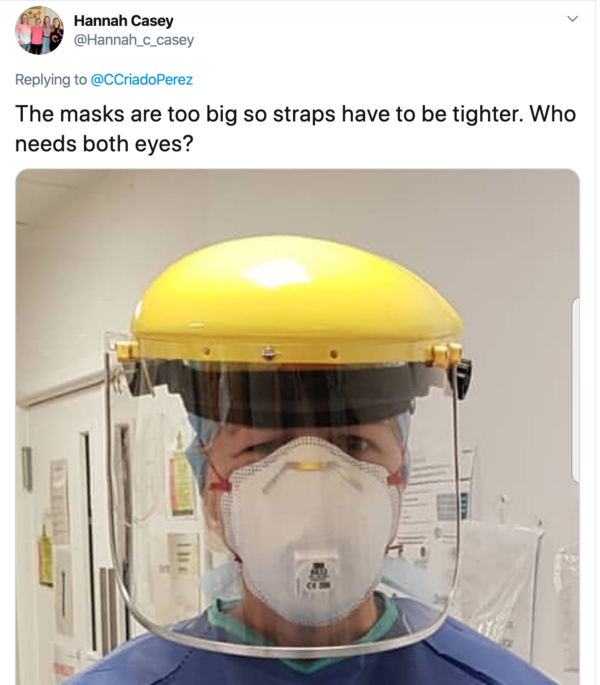 Image from Twitter of improperly sized PPE